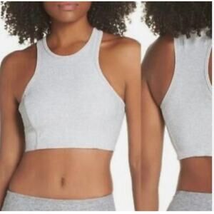 Outdoor Voices Gray Crop Top Sports Bra Size Small High Neck Racerback
